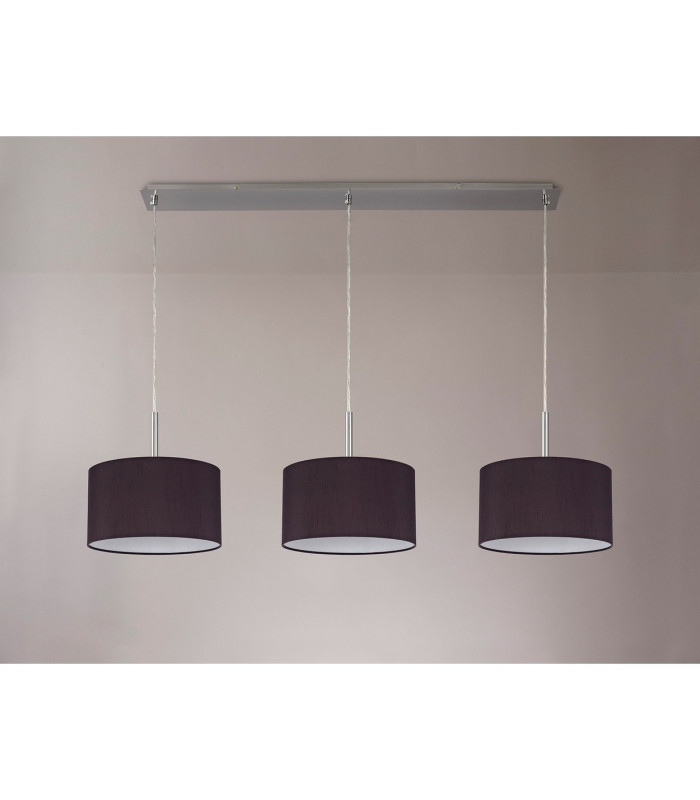 Baymont Satin Nickel 3 Light E27 Linear Pendant With 30cm x 17cm Faux Silk Shade Black/White Laminate-11