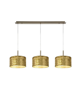 Baymont Antique Brass 3 Light E27 Linear Pendant With 30cm x 17cm Gold Leaf Shade 3m-1