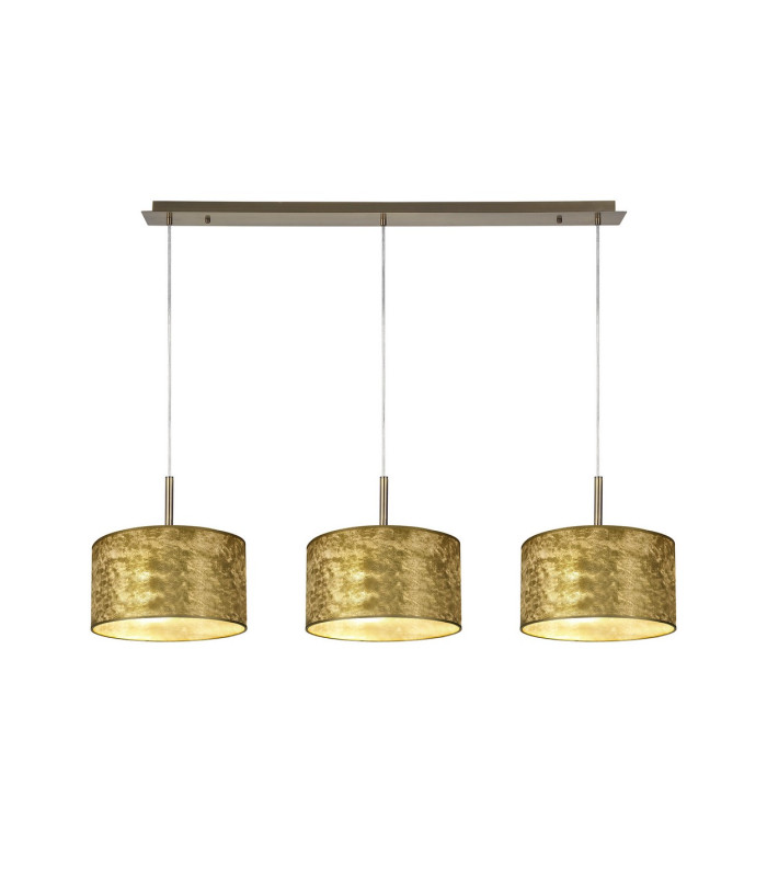 Baymont Antique Brass 3 Light E27 Linear Pendant With 30cm x 17cm Gold Leaf Shade 3m-1