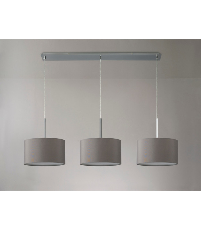 Baymont Satin Nickel 3 Light E27 Linear Pendant With 30cm x 17cm Faux Silk Shade Grey/White Laminate-11