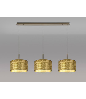 Baymont Antique Brass 3 Light E27 Linear Pendant With 30cm x 17cm Gold Leaf Shade 3m-2