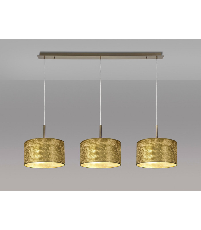 Baymont Antique Brass 3 Light E27 Linear Pendant With 30cm x 17cm Gold Leaf Shade 3m-2