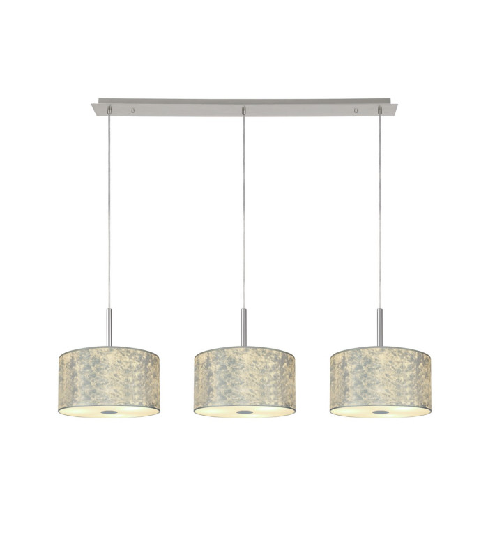Baymont Polished Chrome 3 Light E27 Linear Pendant With 30cm x 17cm Silver Leaf Shade 3m-1