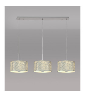 Baymont Polished Chrome 3 Light E27 Linear Pendant With 30cm x 17cm Silver Leaf Shade 3m-2