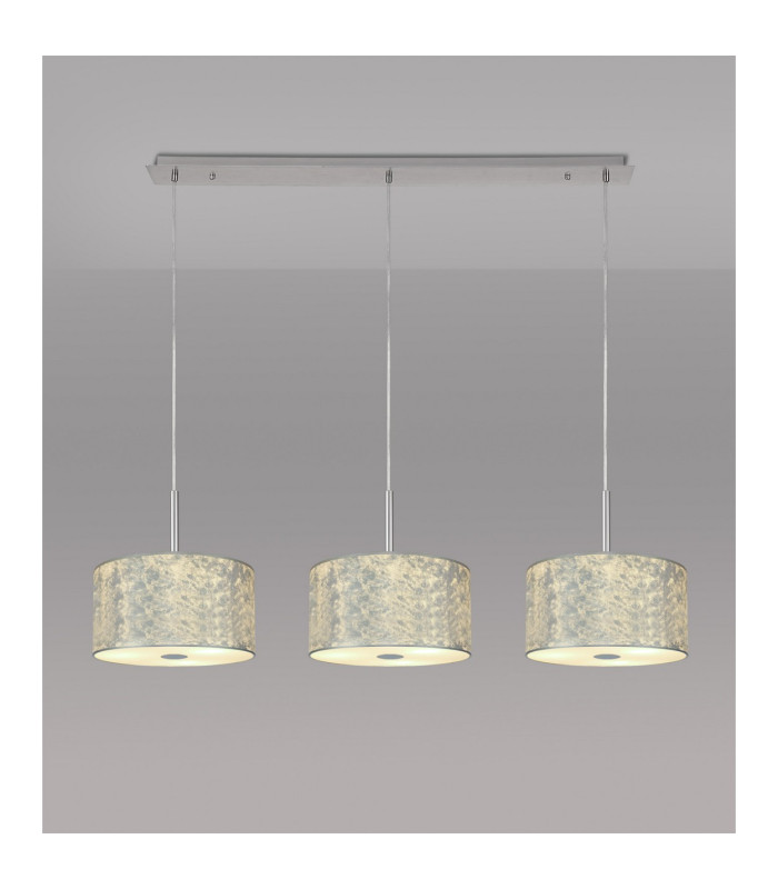 Baymont Polished Chrome 3 Light E27 Linear Pendant With 30cm x 17cm Silver Leaf Shade 3m-2