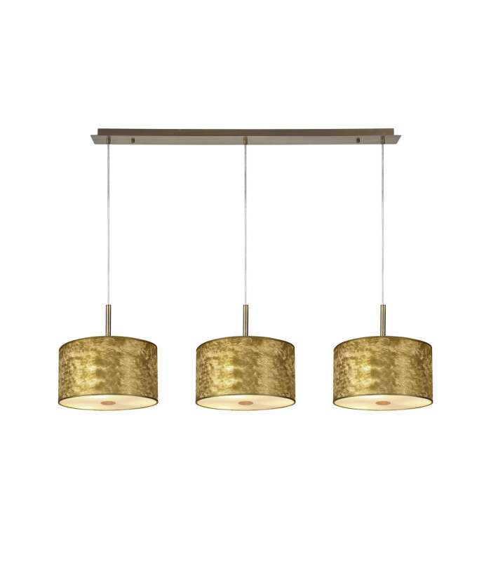 Baymont Antique Brass 3 Light E27 Linear Pendant With 30cm x 17cm Gold Leaf Shade 3m-1