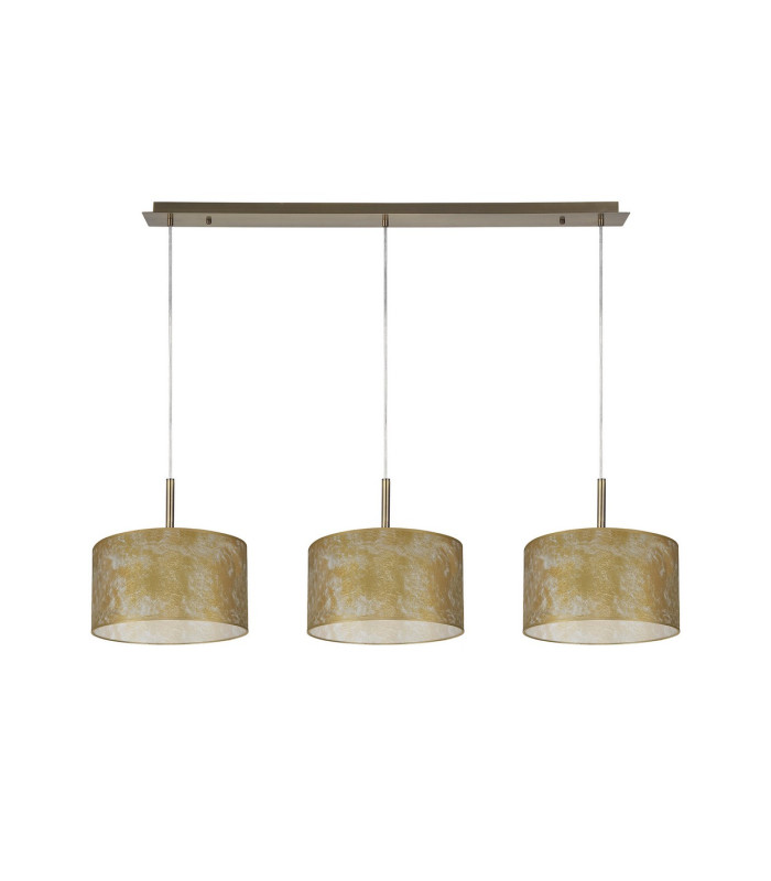 Baymont Antique Brass 3 Light E27 Linear Pendant With 30cm x 17cm Gold Leaf Shade 3m-4