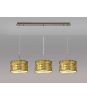 Baymont Antique Brass 3 Light E27 Linear Pendant With 30cm x 17cm Gold Leaf Shade 3m-2
