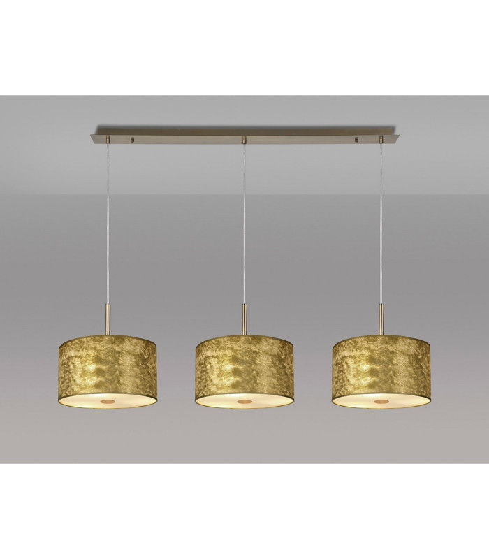 Baymont Antique Brass 3 Light E27 Linear Pendant With 30cm x 17cm Gold Leaf Shade 3m-2