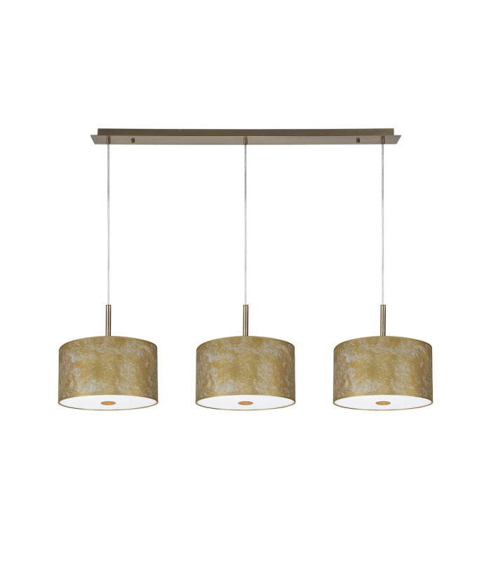 Baymont Antique Brass 3 Light E27 Linear Pendant With 30cm x 17cm Gold Leaf Shade 3m-4