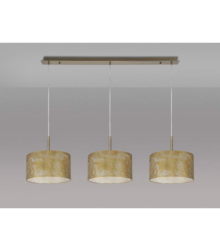 Baymont Antique Brass 3 Light E27 Linear Pendant With 30cm x 17cm Gold Leaf Shade 3m-11