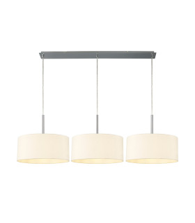 Baymont Polished Chrome 3 Light E27 Linear Pendant With 40cm x 18cm Faux Silk Shade Ivory Pearl/White Laminate-1