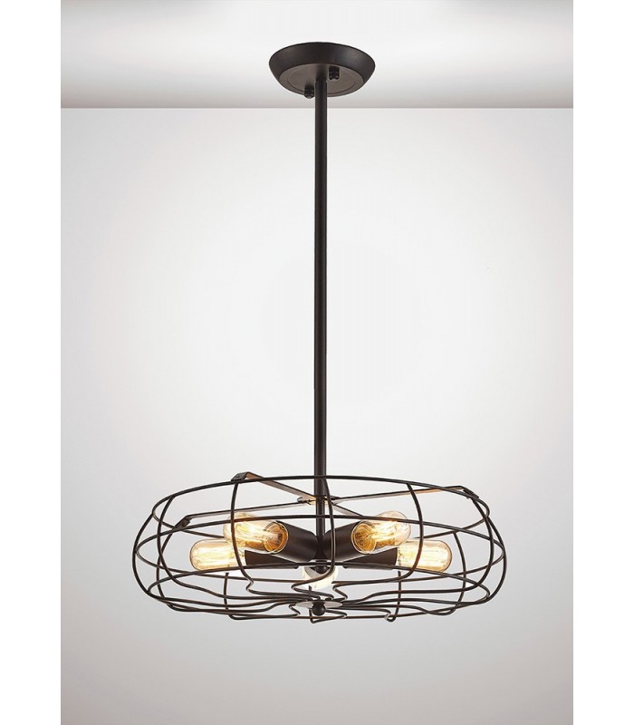 Semi Flush Ceiling Cage 5 Light E27 Black - 2