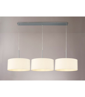 Baymont Polished Chrome 3 Light E27 Linear Pendant With 40cm x 18cm Faux Silk Shade Ivory Pearl/White Laminate-2