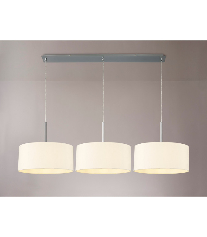 Baymont Polished Chrome 3 Light E27 Linear Pendant With 40cm x 18cm Faux Silk Shade Ivory Pearl/White Laminate-2