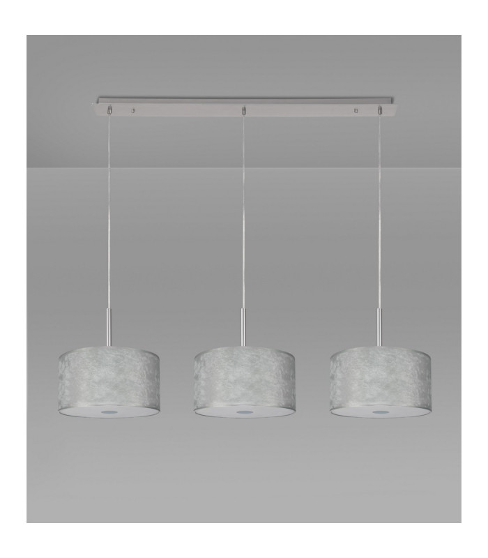 Baymont Polished Chrome 3 Light E27 Linear Pendant With 30cm x 17cm Silver Leaf Shade 3m-13