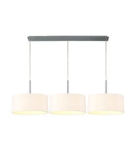 Baymont Polished Chrome 3 Light E27 Linear Pendant With 40cm x 18cm Dual Faux Silk Shade Nude Beige/Moonlight-1