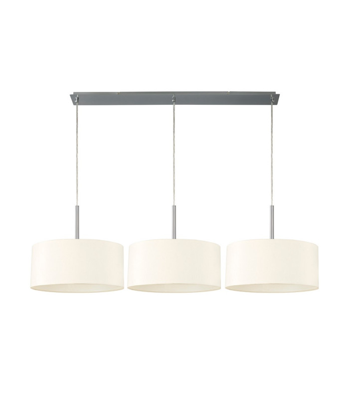 Baymont Polished Chrome 3 Light E27 Linear Pendant With 40cm x 18cm Faux Silk Shade Ivory Pearl/White Laminate-4