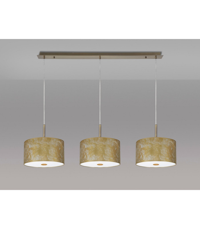 Baymont Antique Brass 3 Light E27 Linear Pendant With 30cm x 17cm Gold Leaf Shade 3m-13