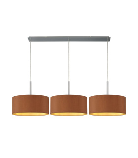 Baymont Polished Chrome 3 Light E27 Linear Pendant With 40cm x 18cm Dual Faux Silk Shade Raw Cocoa/Grecian Bronze-1
