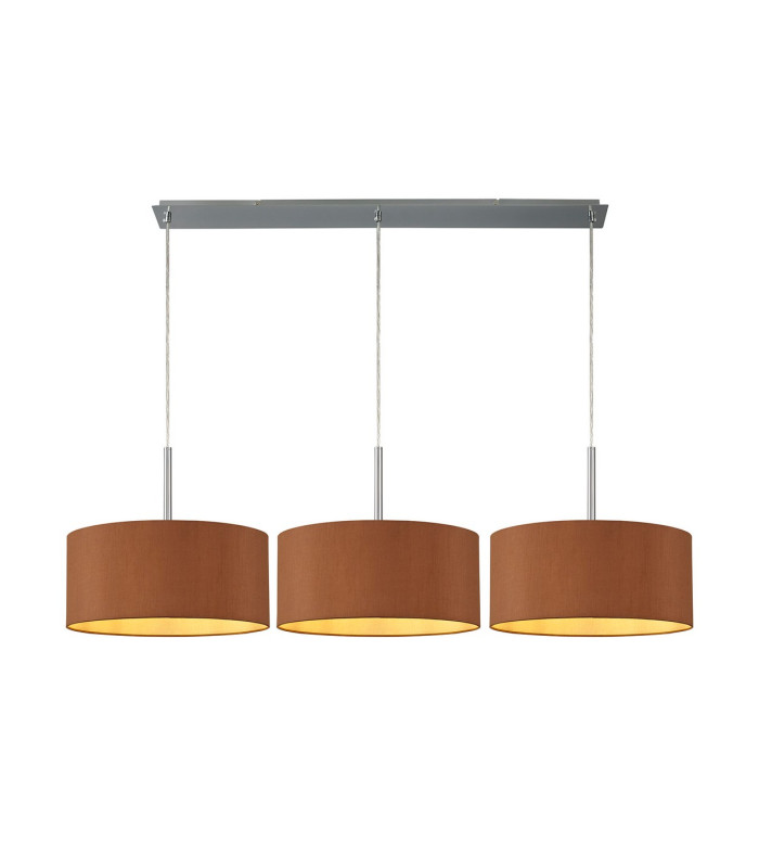 Baymont Polished Chrome 3 Light E27 Linear Pendant With 40cm x 18cm Dual Faux Silk Shade Raw Cocoa/Grecian Bronze-1