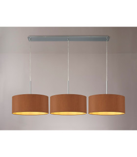 Baymont Polished Chrome 3 Light E27 Linear Pendant With 40cm x 18cm Dual Faux Silk Shade Raw Cocoa/Grecian Bronze-2