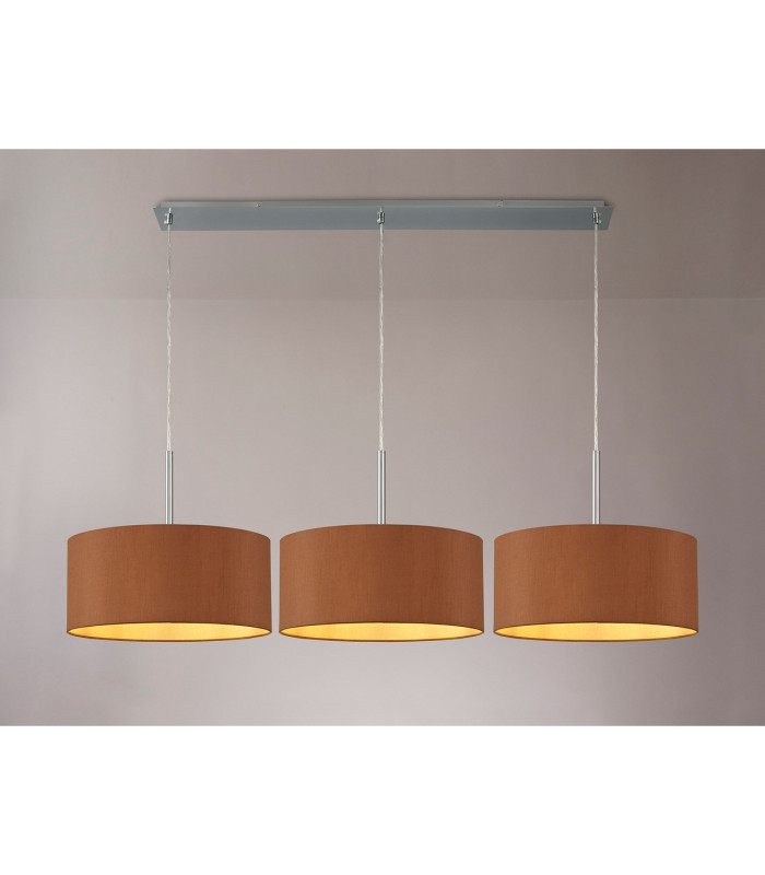 Baymont Polished Chrome 3 Light E27 Linear Pendant With 40cm x 18cm Dual Faux Silk Shade Raw Cocoa/Grecian Bronze-2