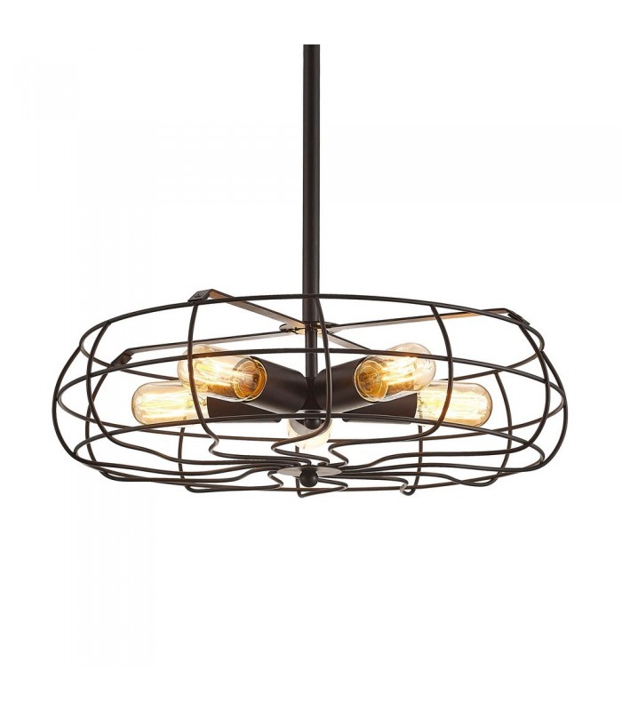 Semi Flush Ceiling Cage 5 Light E27 Black - 4