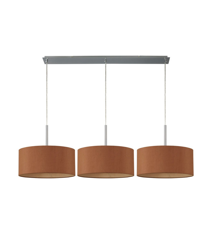 Baymont Polished Chrome 3 Light E27 Linear Pendant With 40cm x 18cm Dual Faux Silk Shade Raw Cocoa/Grecian Bronze-4