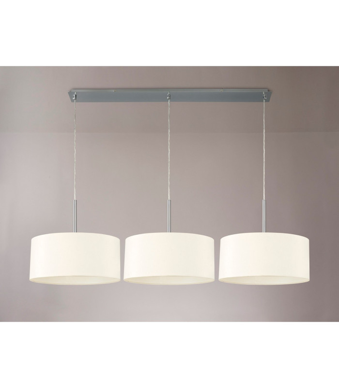 Baymont Polished Chrome 3 Light E27 Linear Pendant With 40cm x 18cm Faux Silk Shade Ivory Pearl/White Laminate-11