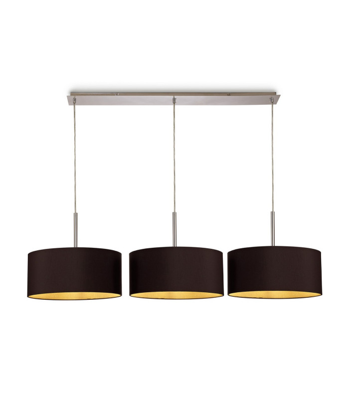 Baymont Polished Chrome 3 Light E27 Linear Pendant With 40cm x 18cm Dual Faux Silk Shade Midnight Black/Green Olive-1