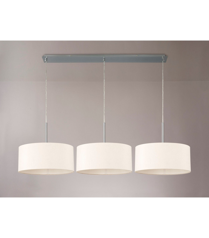 Baymont Polished Chrome 3 Light E27 Linear Pendant With 40cm x 18cm Dual Faux Silk Shade Nude Beige/Moonlight-11