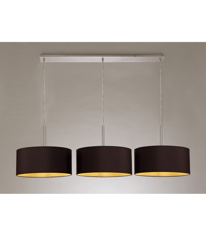Baymont Polished Chrome 3 Light E27 Linear Pendant With 40cm x 18cm Dual Faux Silk Shade Midnight Black/Green Olive-2