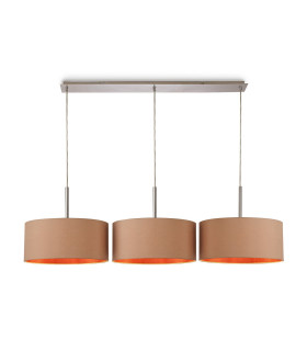 Baymont Polished Chrome 3 Light E27 Linear Pendant With 40cm x 18cm Dual Faux Silk Shade Antique Gold/Ruby-1