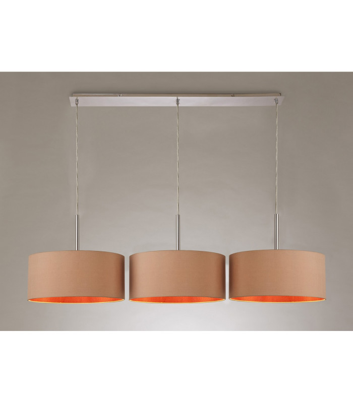 Baymont Polished Chrome 3 Light E27 Linear Pendant With 40cm x 18cm Dual Faux Silk Shade Antique Gold/Ruby-2