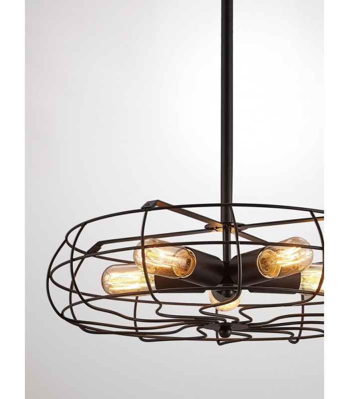 Semi Flush Ceiling Cage 5 Light E27 Black - 7
