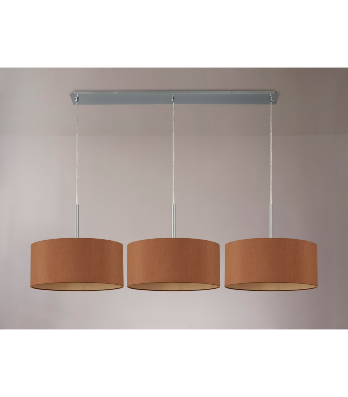 Baymont Polished Chrome 3 Light E27 Linear Pendant With 40cm x 18cm Dual Faux Silk Shade Raw Cocoa/Grecian Bronze-11