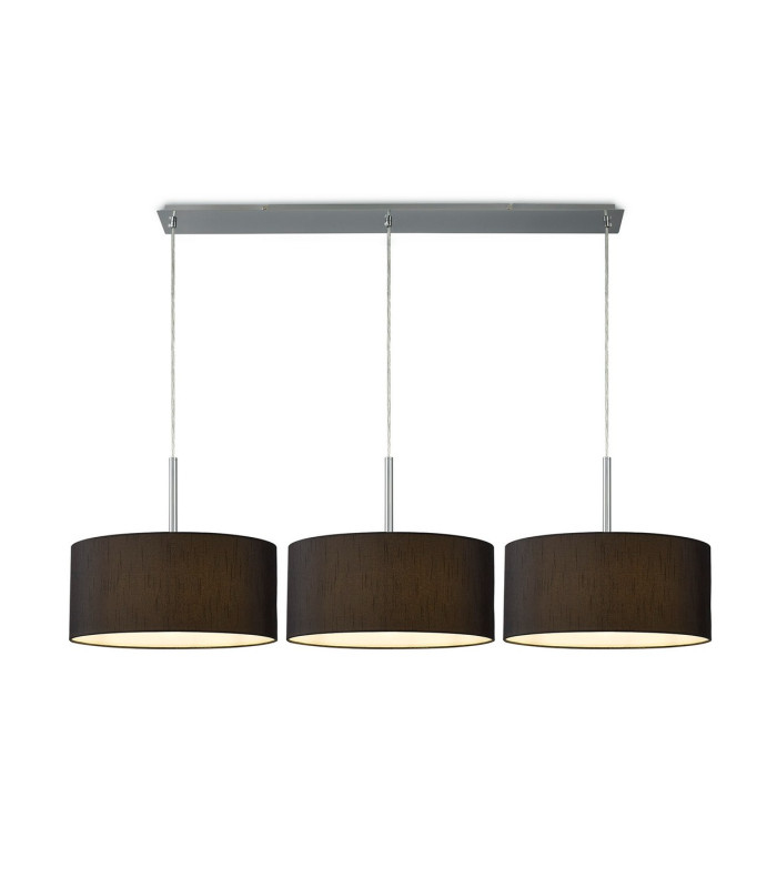 Baymont Polished Chrome 3 Light E27 Linear Pendant With 40cm x 18cm Faux Silk Shade Black/White Laminate-1