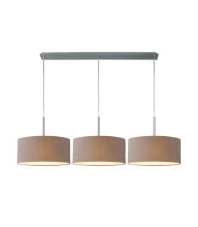 Baymont Polished Chrome 3 Light E27 Linear Pendant With 40cm x 18cm Faux Silk Shade Grey/White Laminate-1