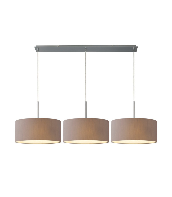 Baymont Polished Chrome 3 Light E27 Linear Pendant With 40cm x 18cm Faux Silk Shade Grey/White Laminate-1