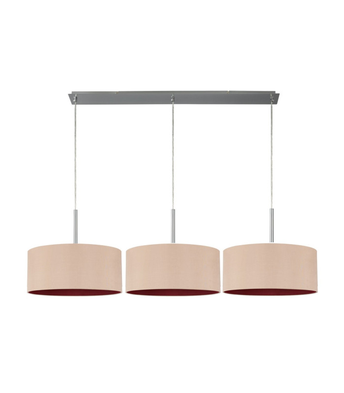 Baymont Polished Chrome 3 Light E27 Linear Pendant With 40cm x 18cm Dual Faux Silk Shade Antique Gold/Ruby-4