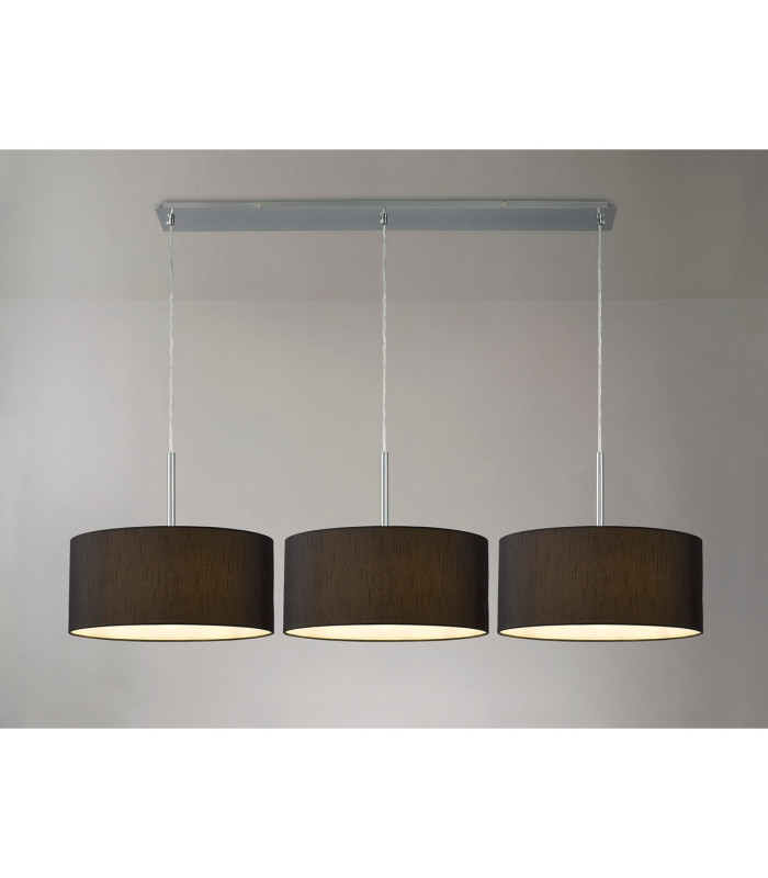 Baymont Polished Chrome 3 Light E27 Linear Pendant With 40cm x 18cm Faux Silk Shade Black/White Laminate-2