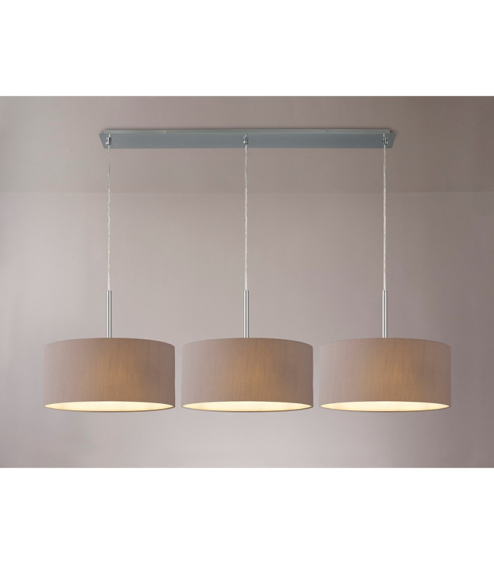 Baymont Polished Chrome 3 Light E27 Linear Pendant With 40cm x 18cm Faux Silk Shade Grey/White Laminate-2
