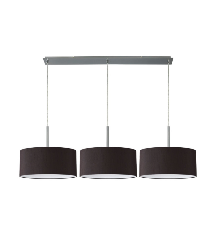 Baymont Polished Chrome 3 Light E27 Linear Pendant With 40cm x 18cm Faux Silk Shade Black/White Laminate-4