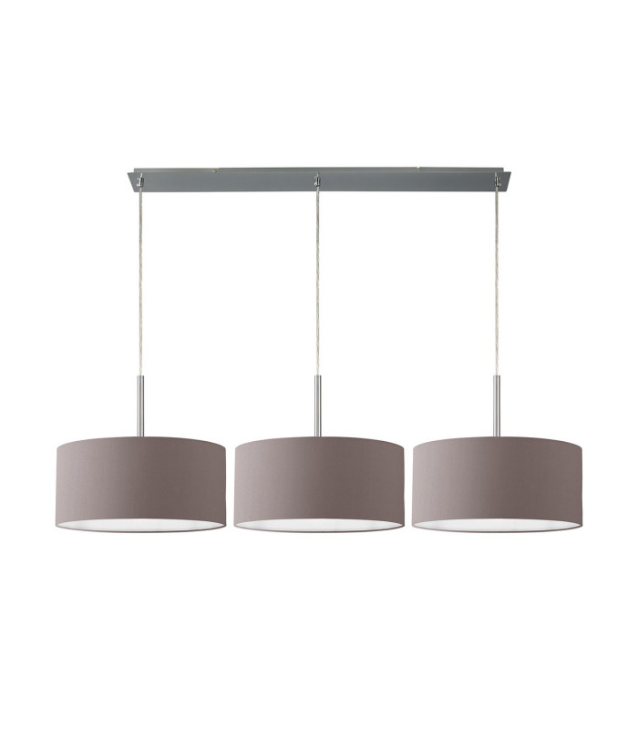 Baymont Polished Chrome 3 Light E27 Linear Pendant With 40cm x 18cm Faux Silk Shade Grey/White Laminate-4