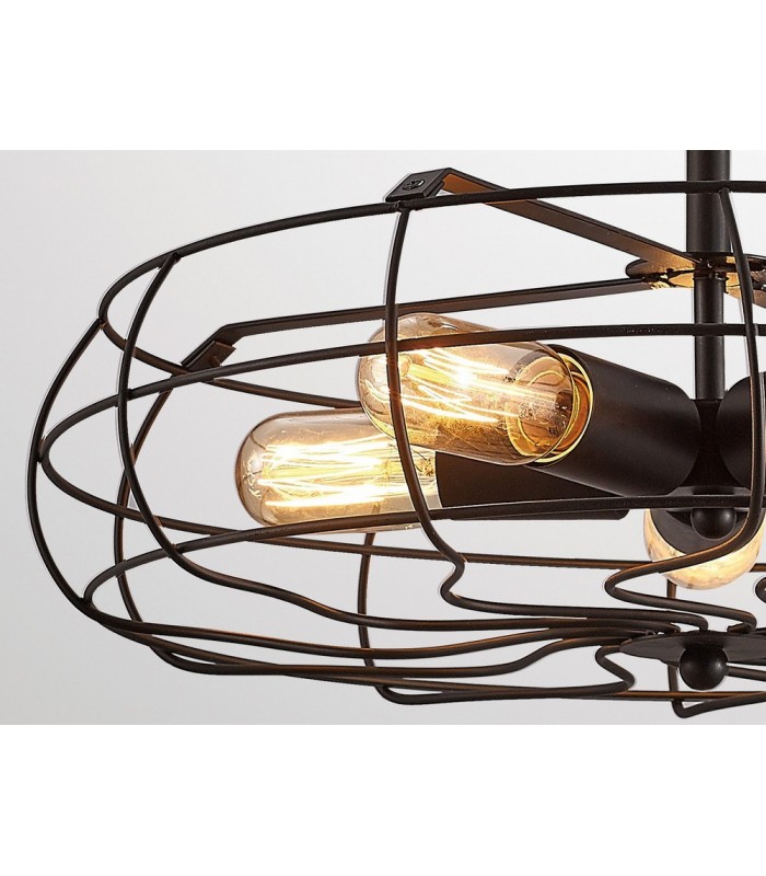 Semi Flush Ceiling Cage 5 Light E27 Black - 9
