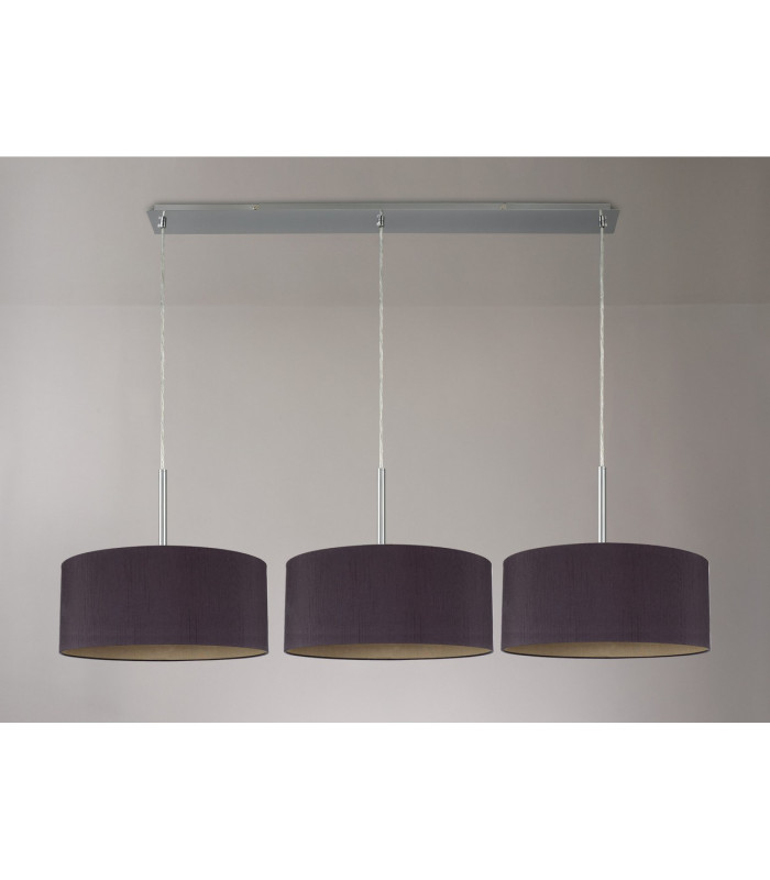 Baymont Polished Chrome 3 Light E27 Linear Pendant With 40cm x 18cm Dual Faux Silk Shade Midnight Black/Green Olive-11