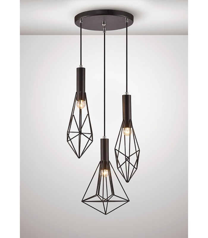 Ceiling Cluster Pendant Cluster Cage 3 Light E27 Black - 2