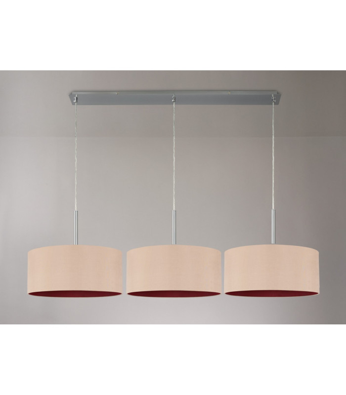 Baymont Polished Chrome 3 Light E27 Linear Pendant With 40cm x 18cm Dual Faux Silk Shade Antique Gold/Ruby-11