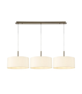 Baymont Antique Brass 3 Light E27 Linear Pendant With 40cm x 18cm Faux Silk Shade Ivory Pearl/White Laminate-1